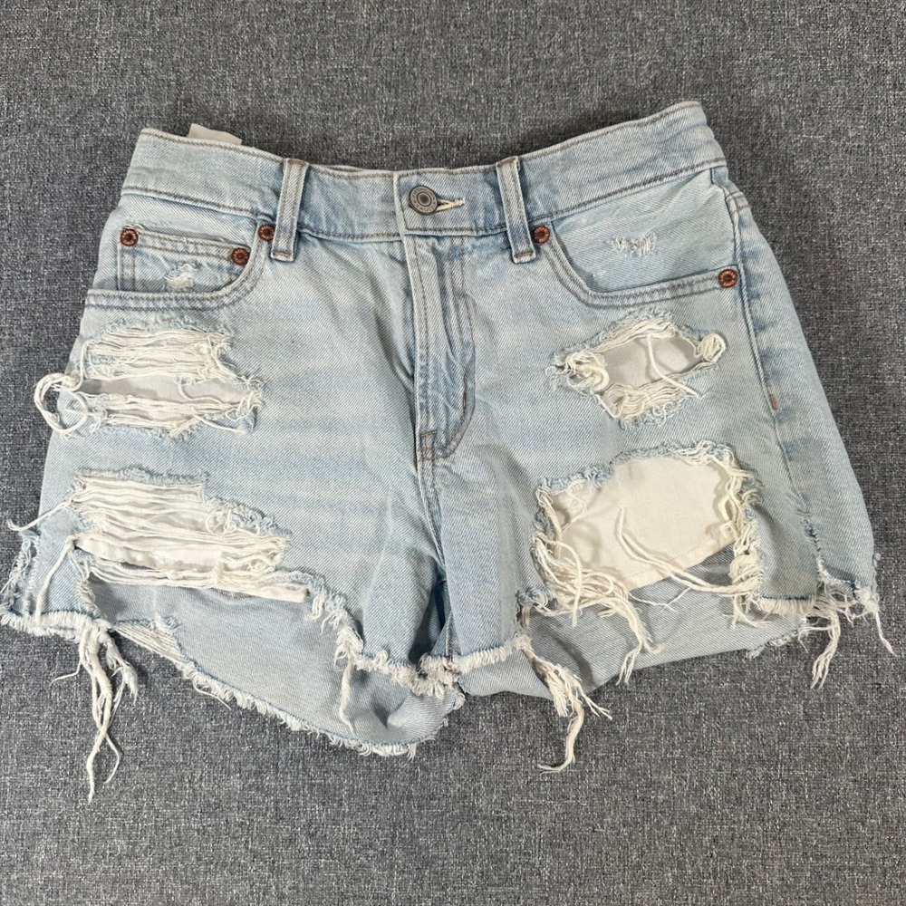 American Eagle Distressed Denim‎ Shorts Light Wash Blue Ripped Y2K Womens 00